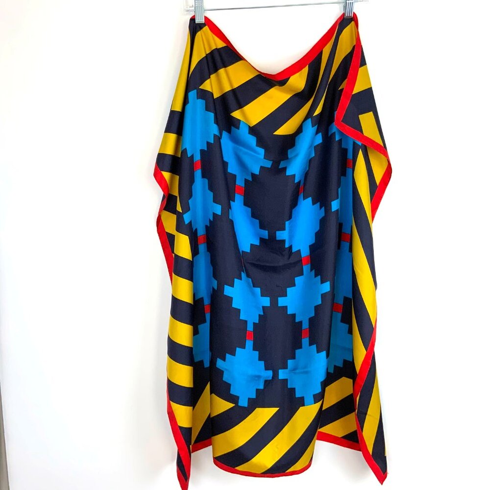 Vintage 70s - 80s Perry Ellis Silk Scarf Bold Geometric Design 34" - Picture 7 of 16